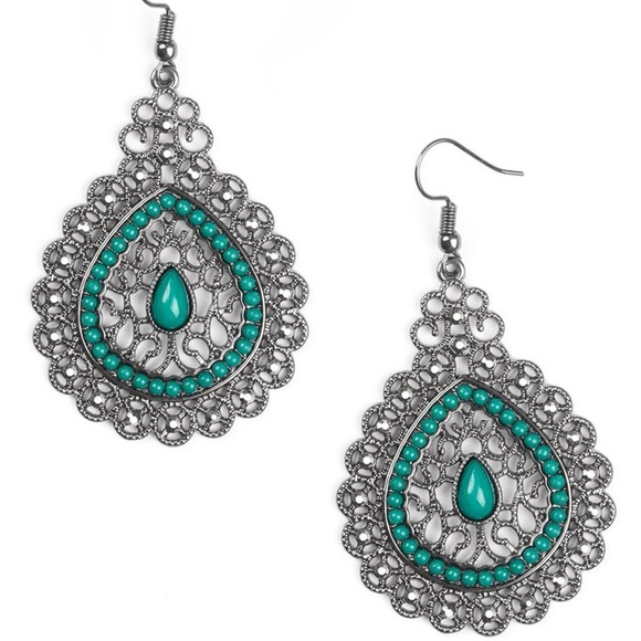 SALE! Boho Carnival Courtesan Green Earrings - Picture 2 of 4